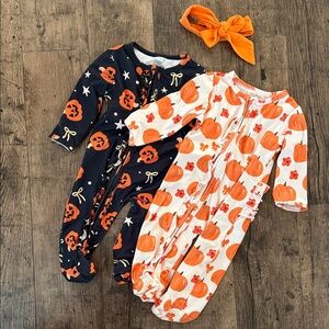 Halloween Pumpkin Baby Sleepers with Headband